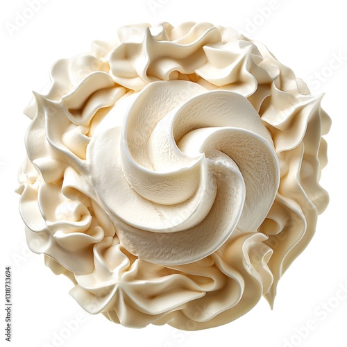 A beautifully swirled mound of creamy white frosting, showcasing intricate details and a velvety texture.
