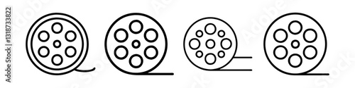 film reel icon, film reel line art - simple line art of film reel, perfect for film reel logos and icons