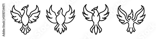 phoenix icon, phoenix line art - simple line art of phoenix, perfect for phoenix logos and icons