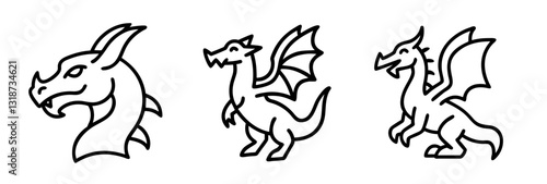 dragon icon, dragon line art - simple line art of dragon, perfect for dragon logos and icons