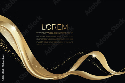 Premium elegant luxury dark background with glamorous gold elements and stardust for presentations, greetings and advertising. Vector, EPS, editable elements