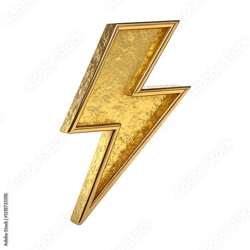 Stunning 3D render of a golden lightning bolt with a shiny metallic texture, capturing energy and power in a striking and visually compelling design