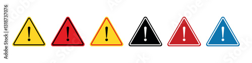 Warning Sign Icon Set. Caution Symbol, Alert, Hazard, Danger, Safety Notice, Risk Indicator, Attention, Exclamation Mark, Security, Traffic Sign, Industrial Safety