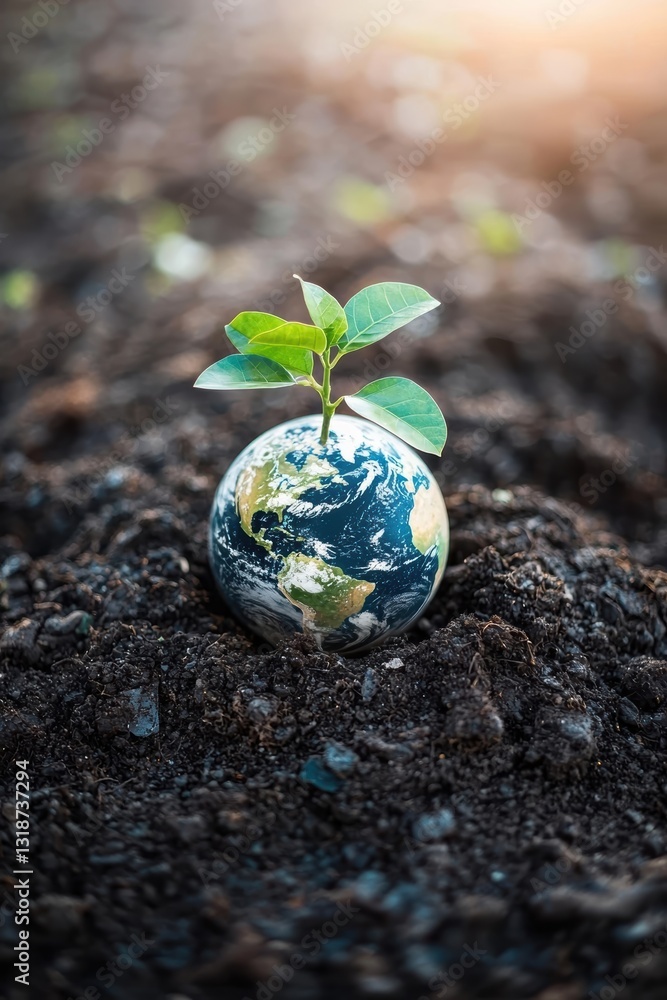globe with green plant symbolizes environmental responsibility and sustainability. globe with green plant symbolizes environmental responsibility and sustainability.