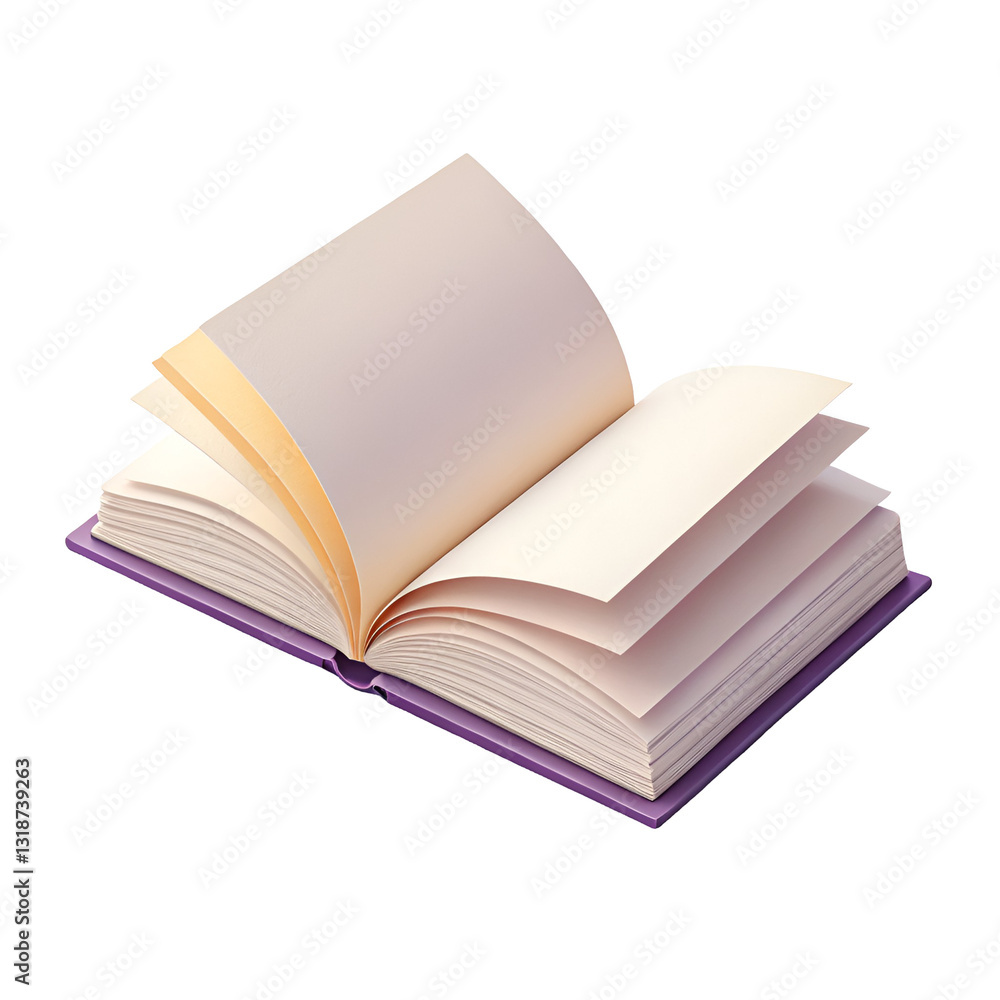 A 3D render of an open book with cream-colored pages and a purple cover, featuring a detailed and inviting design, perfect for educational and literary themes A 3D render of an open book with cream-colored pages and a purple cover, featuring a detailed and inviting design, perfect for educational and literary themes