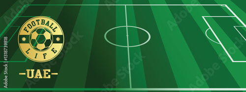 United Arab Emirates - UAE Concept for Football Life Gold Stamp with Soccer Green Field Background, abstract illustration image