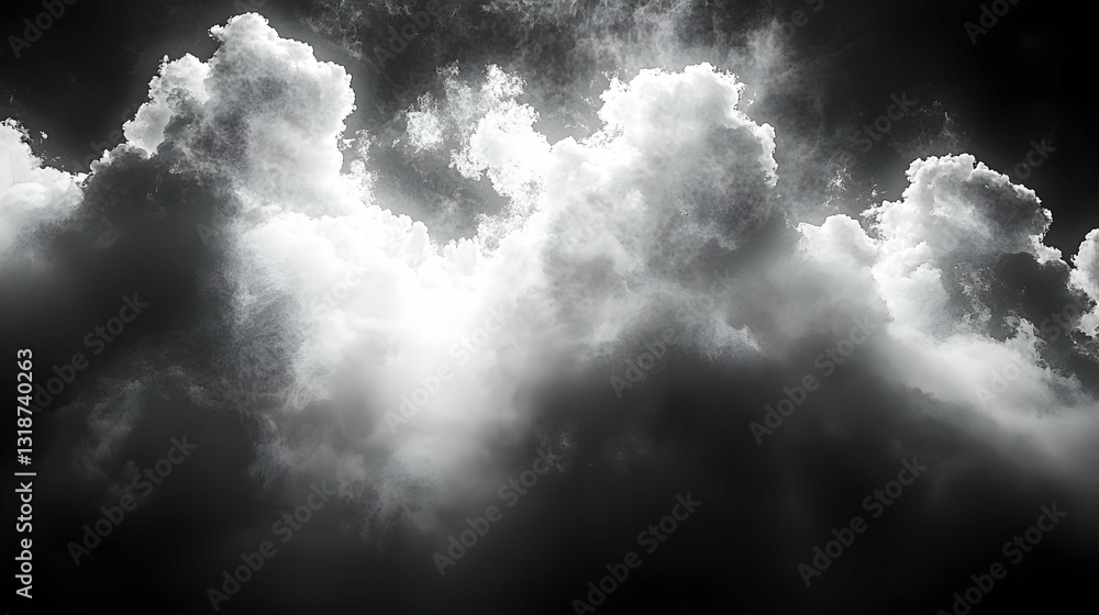 Fototapeta premium Dramatic Monochrome Cloudscape: Dark Gray and White Clouds Against a Black Sky