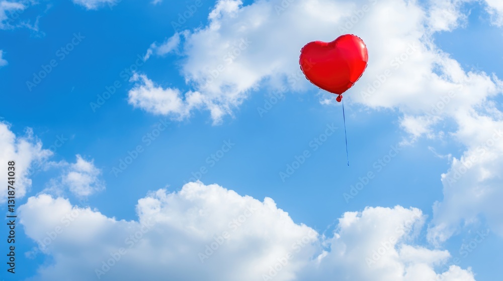 Fototapeta premium Heart-shaped balloon floating in a blue sky