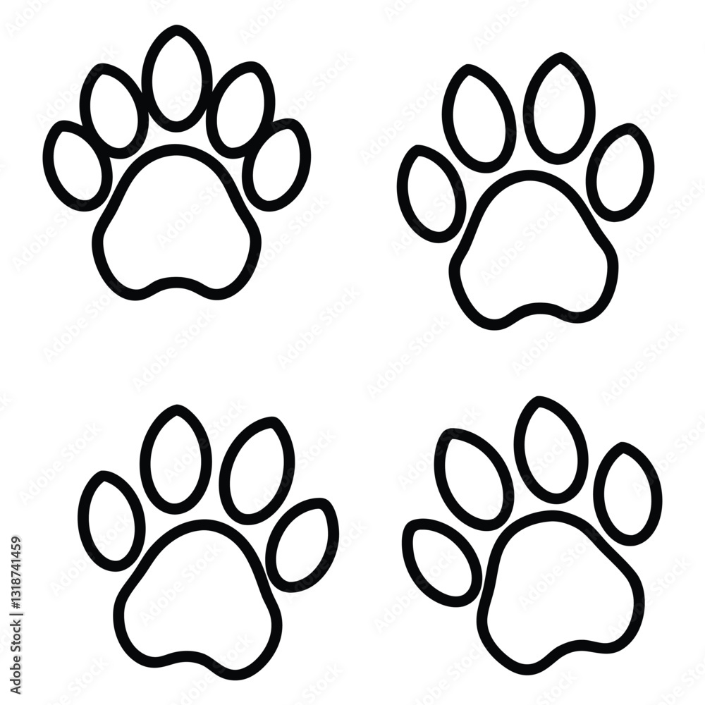 Fototapeta premium Cute cat paws vector illustration set. Cartoon cat paws clipart