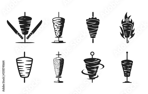 Modern doner kebab logo examples offer ideal solutions for Turkish and Arab fast food restaurants with vector illustration techniques.