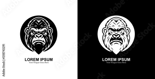 gorilla head logo design combined with a circle