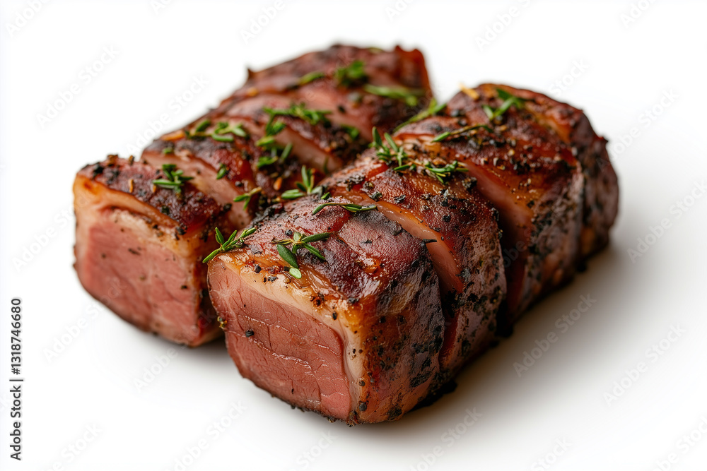 Luxembourgish judd mat gaardebounen features smoked pork served on a white background Luxembourgish judd mat gaardebounen features smoked pork served on a white background