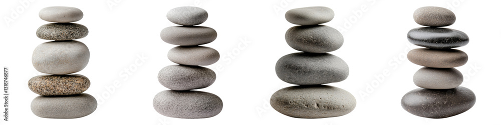 Balanced stone stacks on transparency background, symbolizing harmony and balance Balanced stone stacks on transparency background, symbolizing harmony and balance