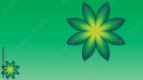 Vibrant design, stylized flowers on a green background, geometric flower shapes, 