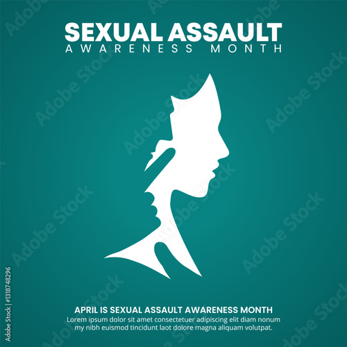 Sexual Assault Awareness Month design with a silhouette of a woman and a man
