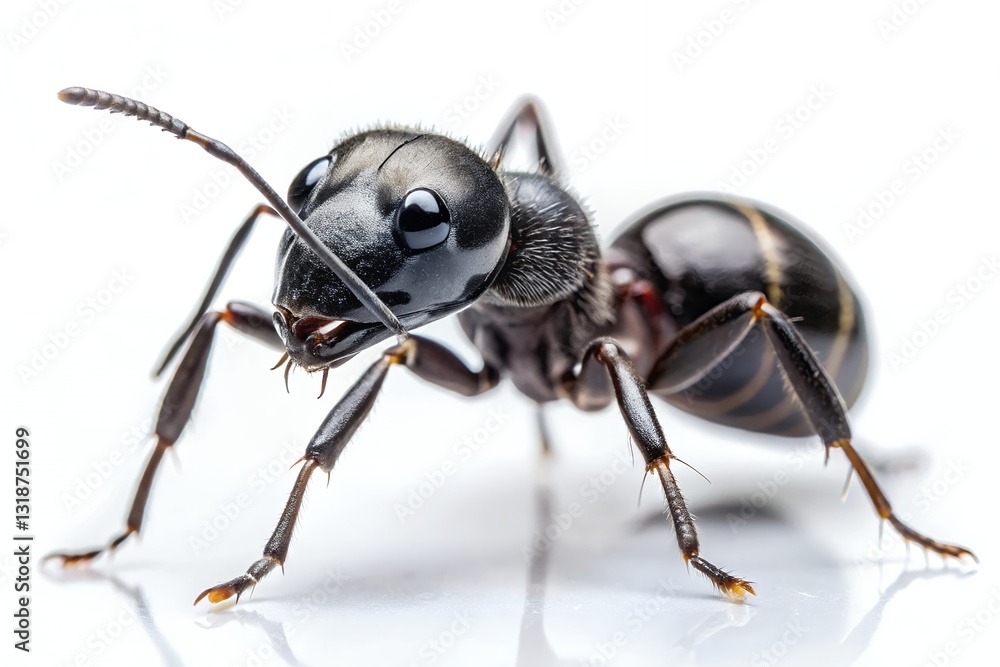 Macro Close-up of a Black Garden Ant on a White Background Macro Close-up of a Black Garden Ant on a White Background