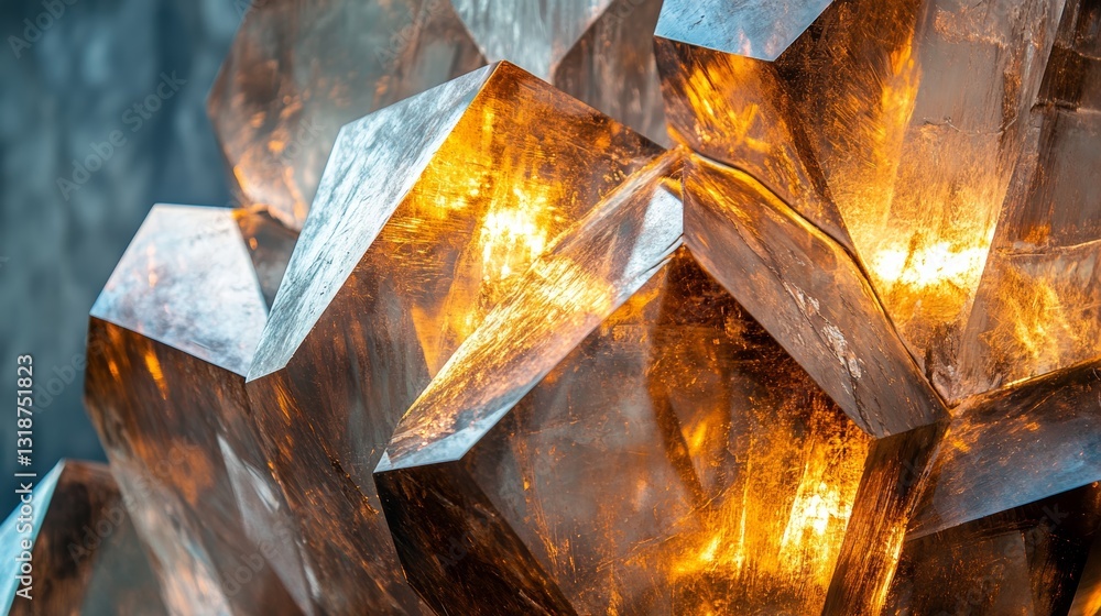 Golden facets: illuminated crystal structure Golden facets: illuminated crystal structure