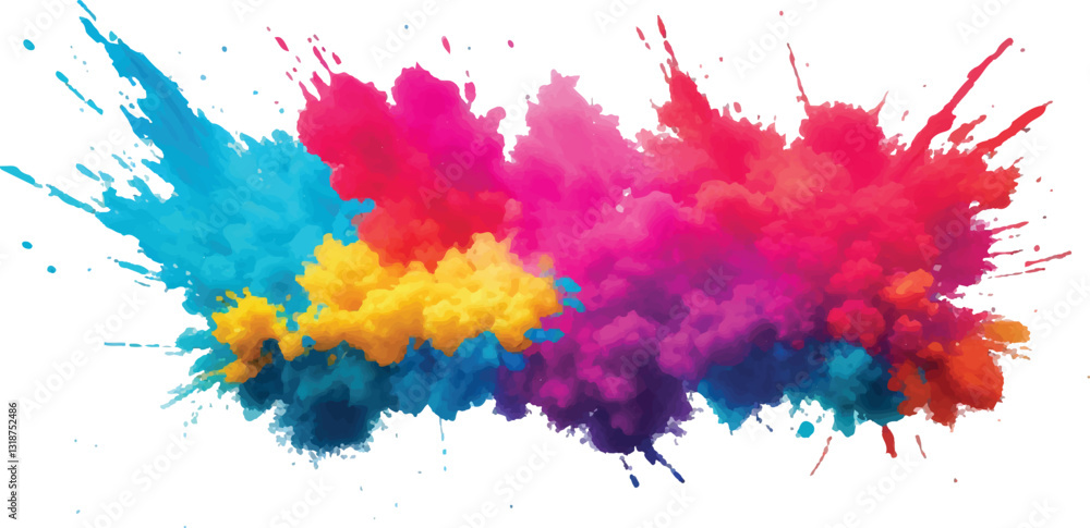 Fototapeta premium Abstract Watercolor Brush Strokes, Stains, and Colorful Splashes Forming a Stunning, Explosive Visual Experience, Combining Artistic Expression with a Clean, White Canvas Backdrop.