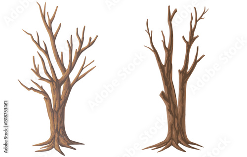 Picture set of big trees without leaves , dead old trees on ,White background ,vector illustration