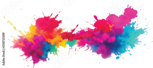 Dynamic and Expressive Watercolor Splash with Bright, Radiant Brush Streaks and Aquarelle Stains, Creating a Colorful and Lively Burst of Colors Against a Crisp White Canvas.
 photo