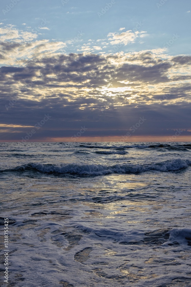 Sunset on the Baltic Sea coast in the Curonian Spit, Lithuania - 20.07.2024
