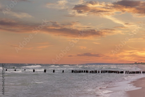 Sunset on the Baltic Sea coast in the Curonian Spit, Lithuania - 20.07.2024