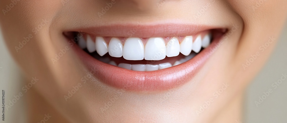 Obraz premium Smiling mouth showing teeth, lips and skin