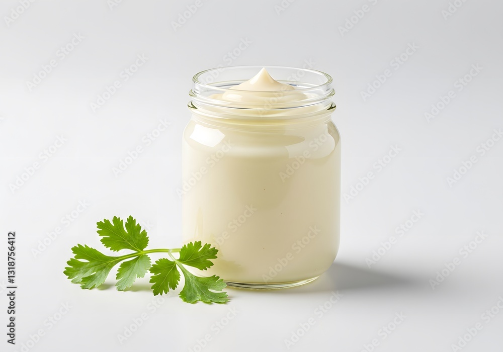 Creamy Mayonnaise in a Jar with Fresh Cilantro Creamy Mayonnaise in a Jar with Fresh Cilantro