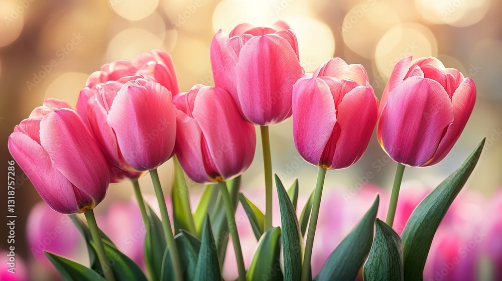 Fototapeta premium A bunch of pink tulips are arranged in a row