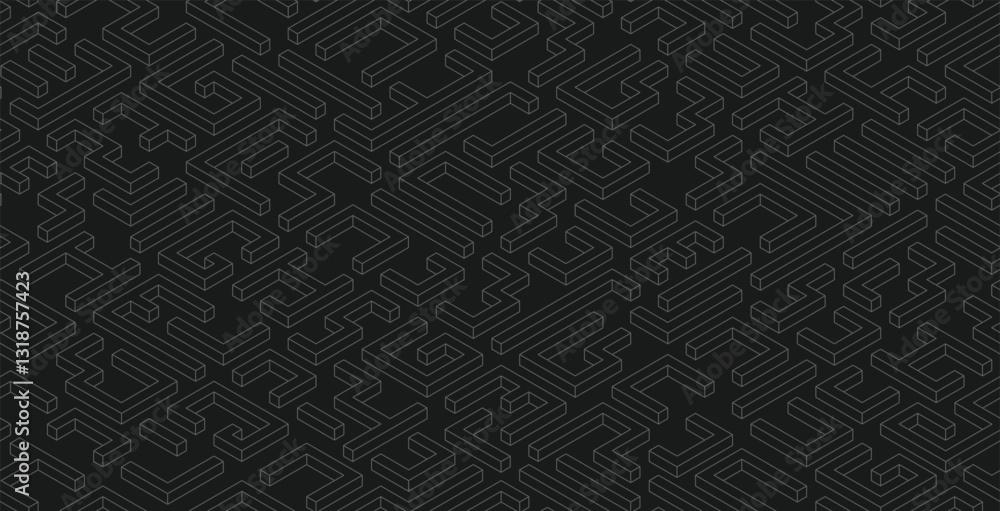 Fototapeta premium Seamless geometric shapes maze on black background.