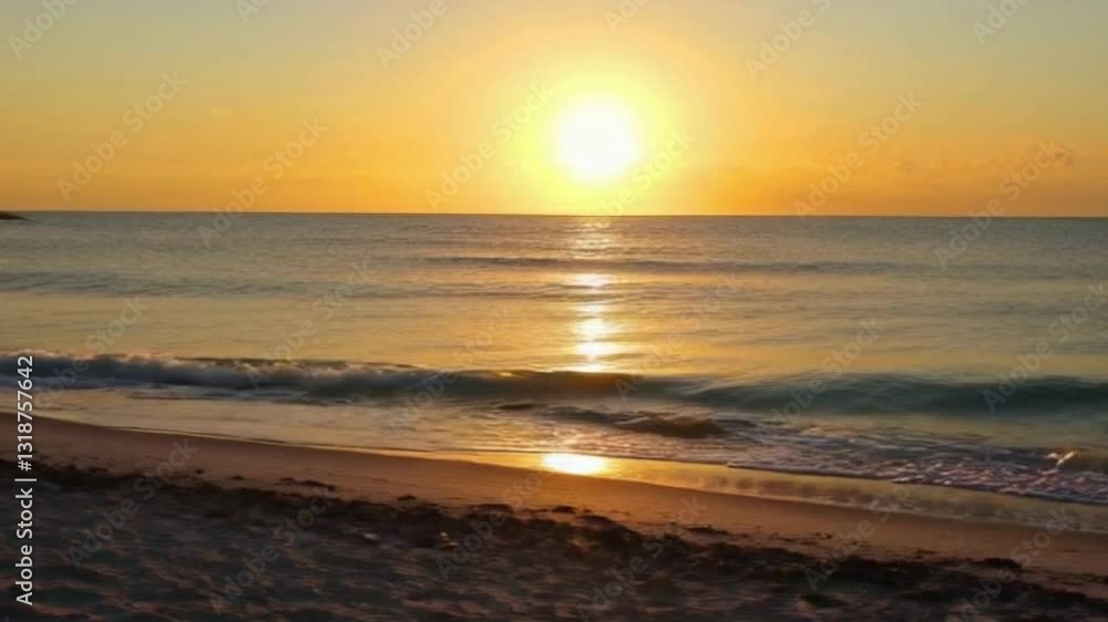 Serene Sunset Over Calm Ocean Waves with Golden Sky Reflection Serene Sunset Over Calm Ocean Waves with Golden Sky Reflection