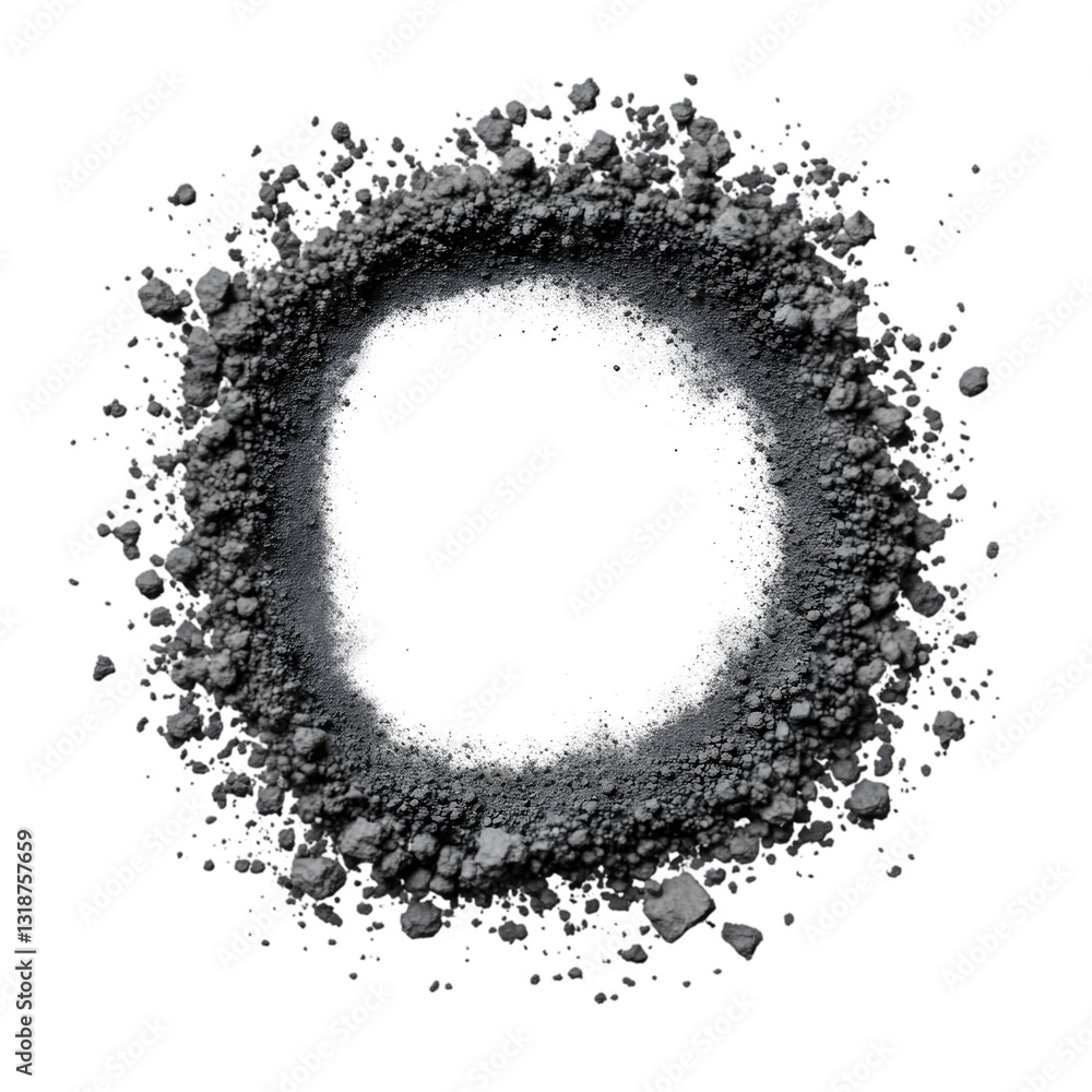 Obraz premium A circle of fine, black powder against a white background, perfect for various industrial and artistic applications.