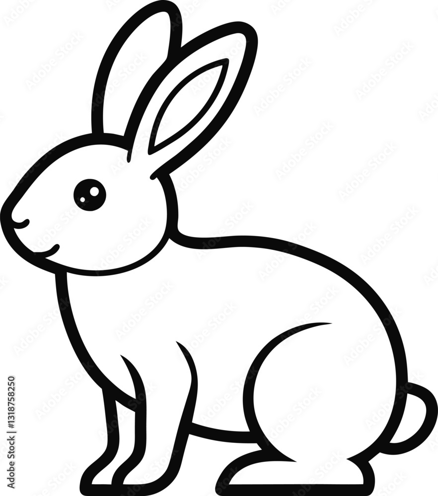 Simple Black and White Rabbit Clipart - Cute Bunny Line Art Drawing Simple Black and White Rabbit Clipart - Cute Bunny Line Art Drawing