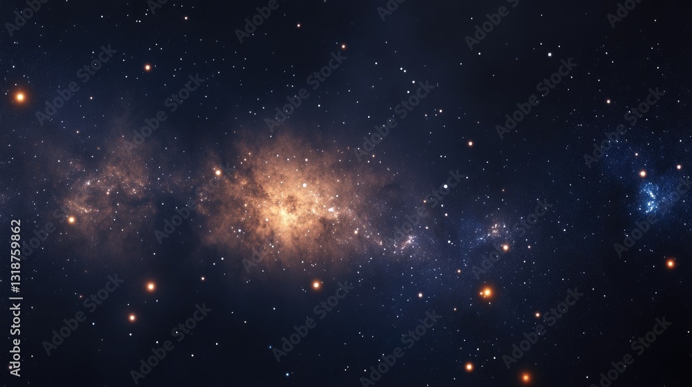Fototapeta premium Stunning View of a Star-Studded Galaxy with Bright Nebulae and Distant Stars in the Vast Universe
