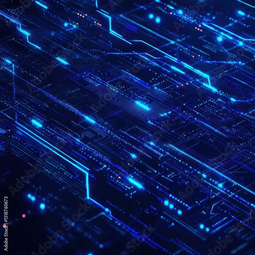 Wallpaper Mural Blue futuristic circuit board with luminous lines and dots Torontodigital.ca