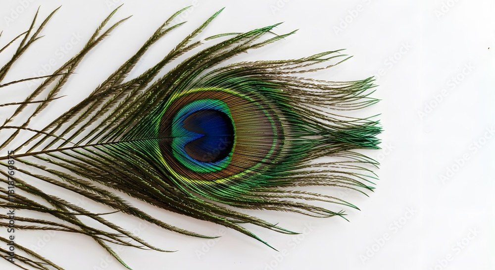Fototapeta premium A Single Peacock Feather on White Background