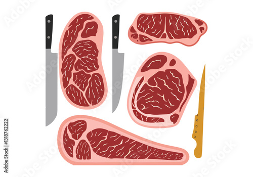 Grilled Steak Vector: Food Preparation Dining Illustration  Download this detailed steak vector with knife and fork! Perfect for restaurant menus, cooking blogs, butcher shop designs, and food prepara