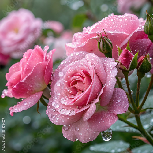 pink rose with water drops