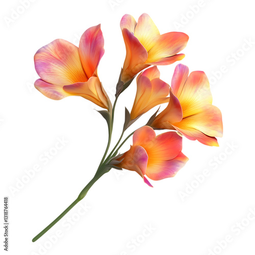 Delicate cluster of orange and pink alstroemeria lily flowers with stems ready for use as a romantic background isolated on transparent background.