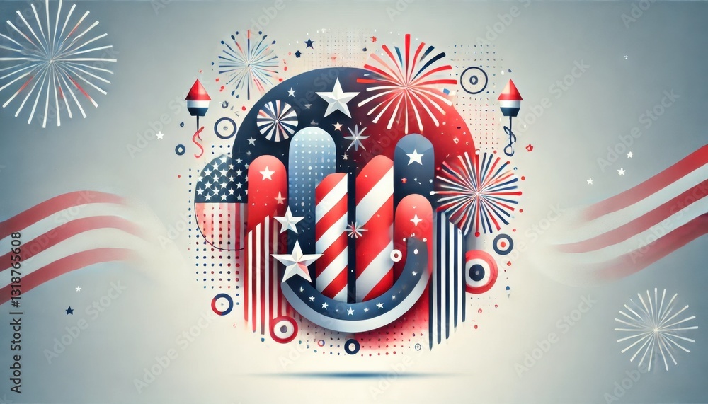 Obraz premium Modern minimalist illustration of US Independence Day with patriotic colors. AI-generated