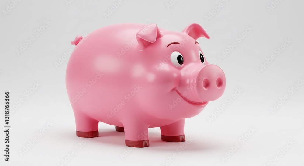 Smiling piggy bank cheerfully sits against soft white background. AI Generated Smiling piggy bank cheerfully sits against soft white background. AI Generated