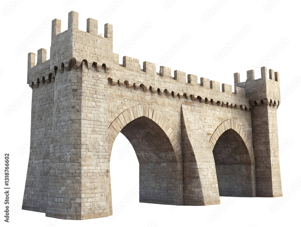 Obraz premium A historic stone bridge featuring arched openings, intricate towers, and a sturdy structure that represents architectural elegance.