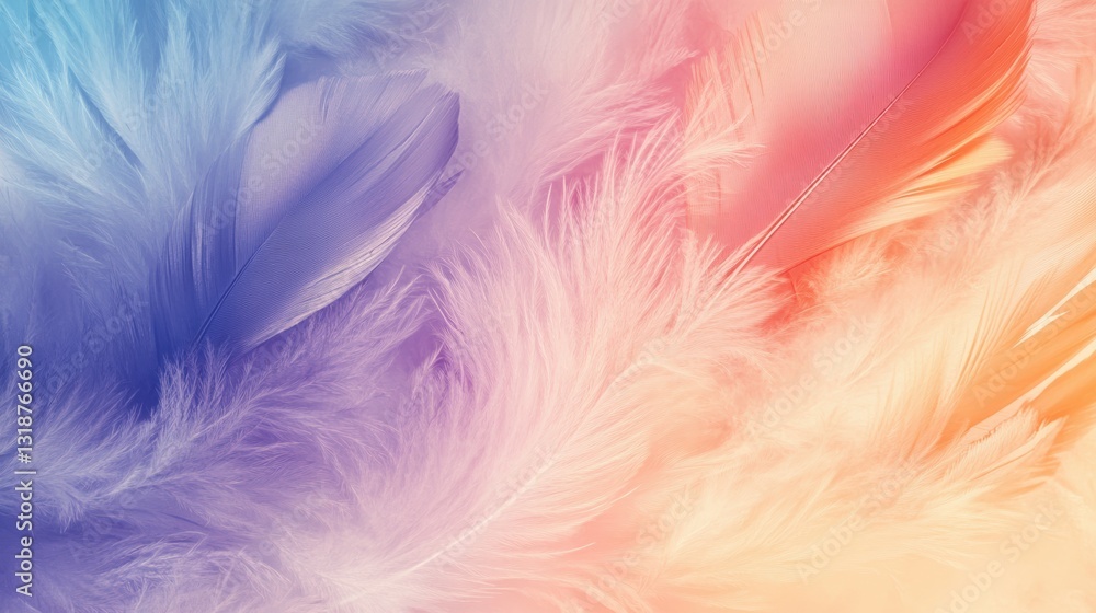 Soft pastel feathers in a dreamy array.