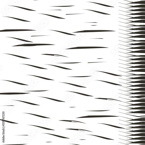 There are sharp cut lines or needles on the side, and sharp pieces scattered across the canvas.