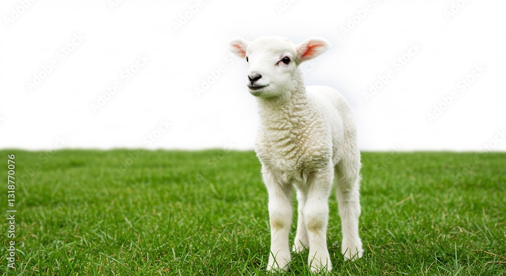 Fluffy lamb stands gracefully in vibrant green pasture bathed in soft sunlight. AI Generated Fluffy lamb stands gracefully in vibrant green pasture bathed in soft sunlight. AI Generated