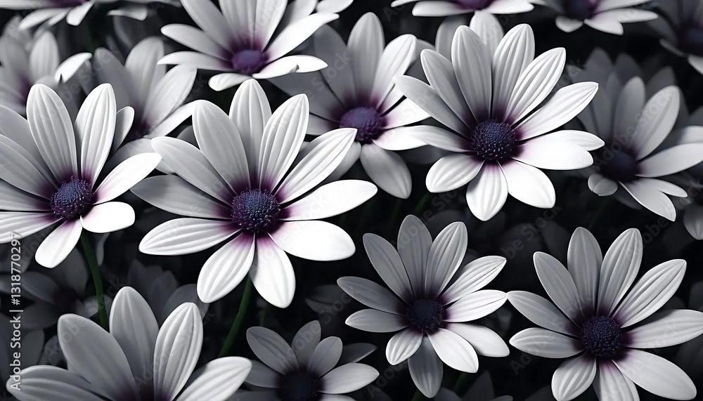 Fototapeta premium Elegant White and Purple Flowers in Bloom Creating a Stunning Natural Landscape of Petals and Leaves