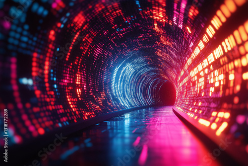 Vibrant digital binary tunnel with glowing numbers