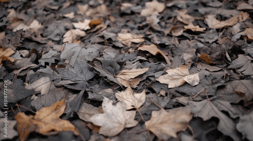 Fallen autumn leaves on ground, various shades of brown and gray. Fallen autumn leaves on ground, various shades of brown and gray.
