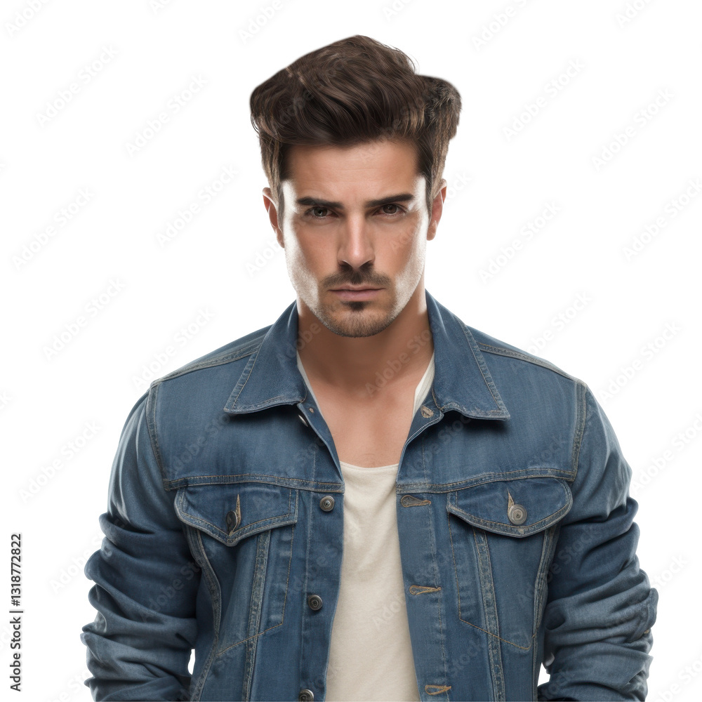 Obraz premium A man wearing a blue jacket and white shirt isolated on transparent background