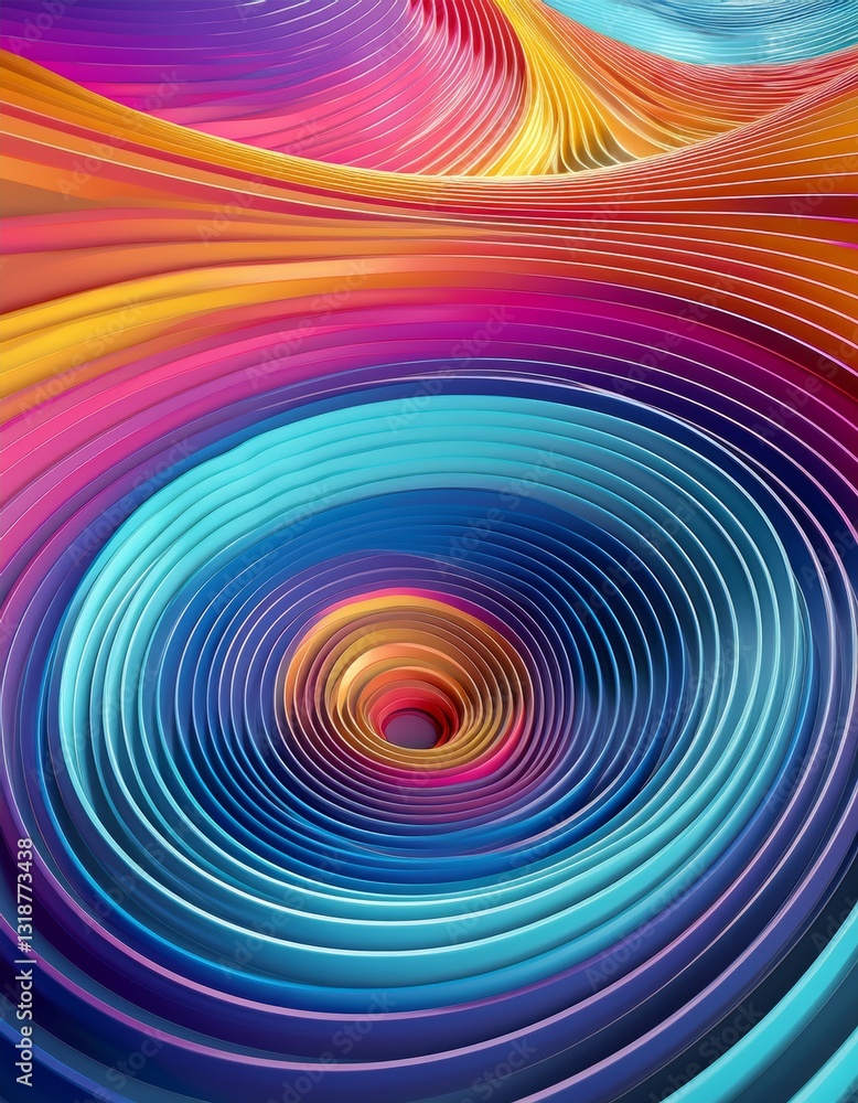 Obraz premium Abstract horizontal background with colorful waves and concentric circles